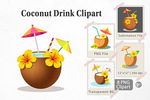 Coconut Drink Clipart, a Graphic by Artnoy