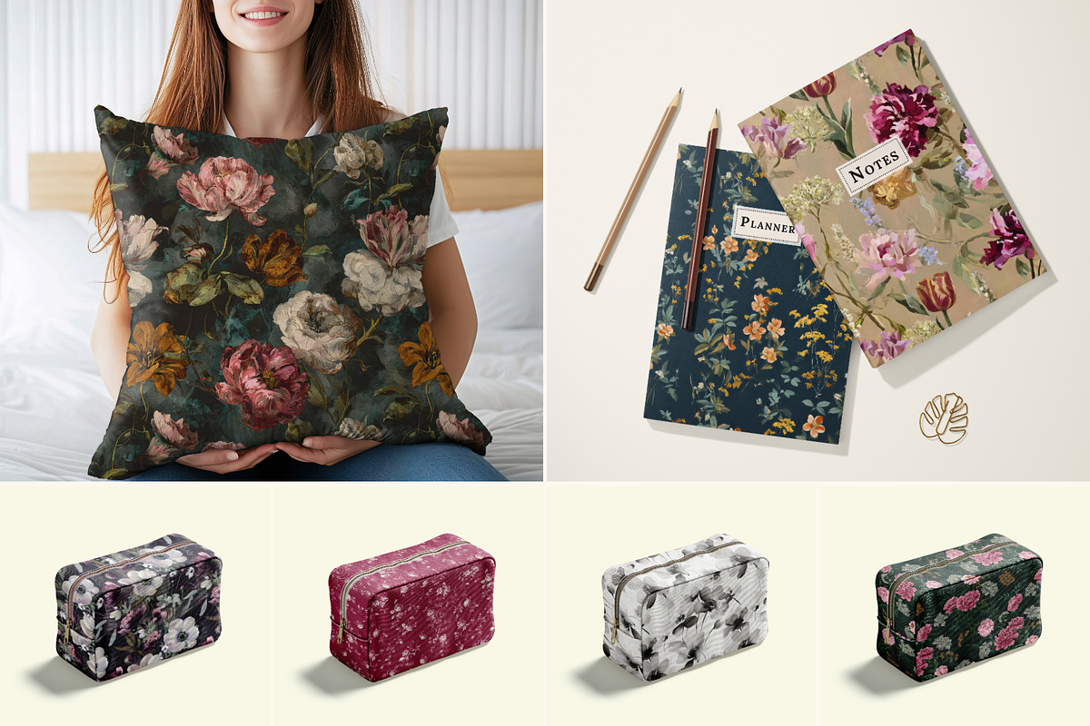 Dark Romance Moody Floral Patterns, a Pattern Graphic by Ninterints (Photo 7 of 17)