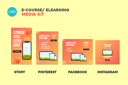 Canva e-Course Social Media Kit, a Templates & Theme by ZohairKhanLtd