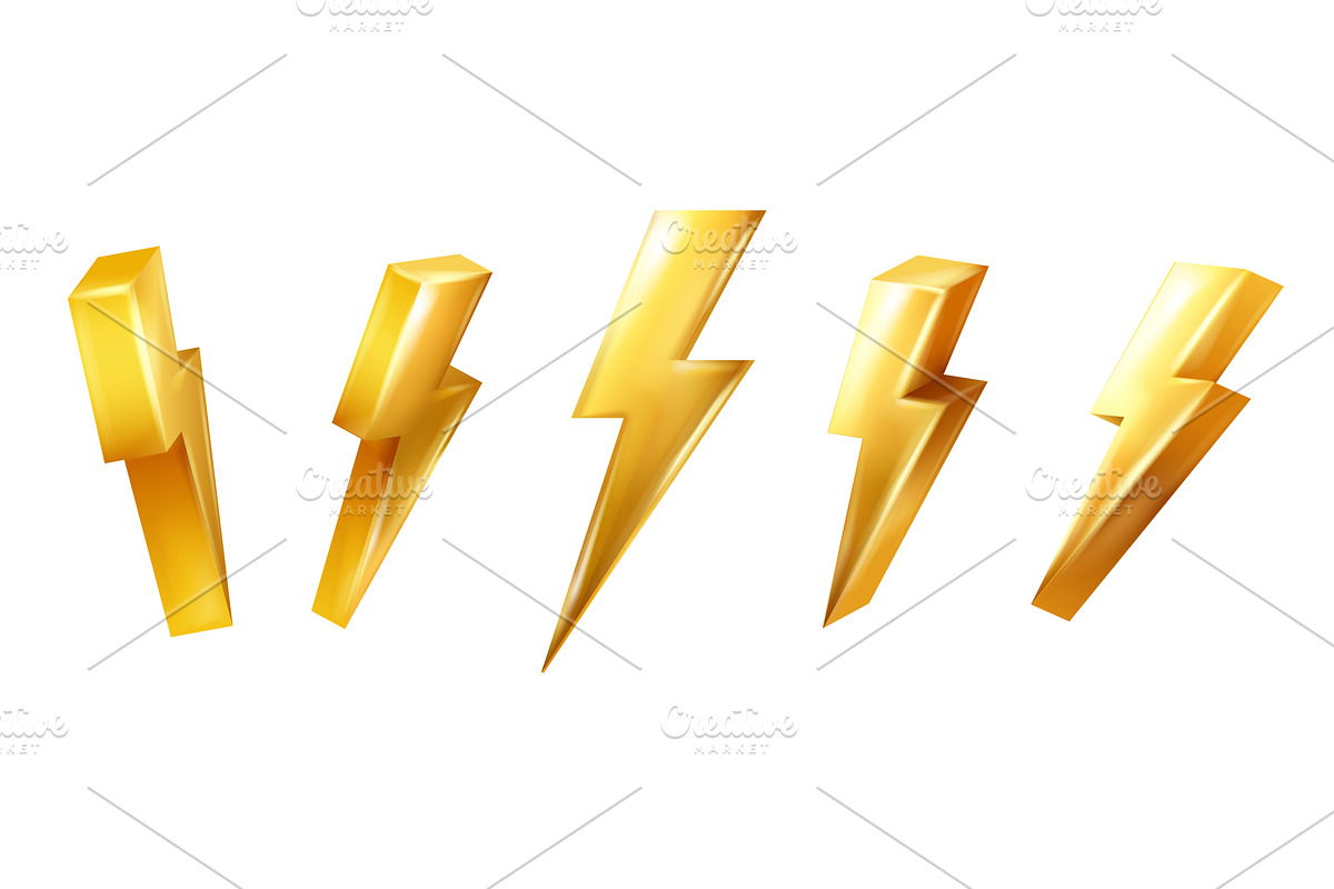 3d golden lightning. Gold, an Illustration by Stock-Smart-Start