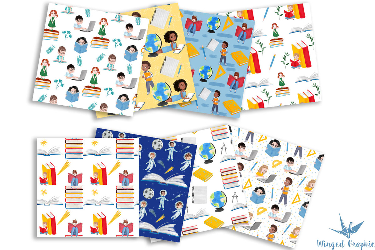 Back to school seamless pattern set, an Illustration by Winged Graphics (Photo 2 of 4)
