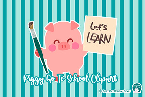 Piggy Go to School Clipart