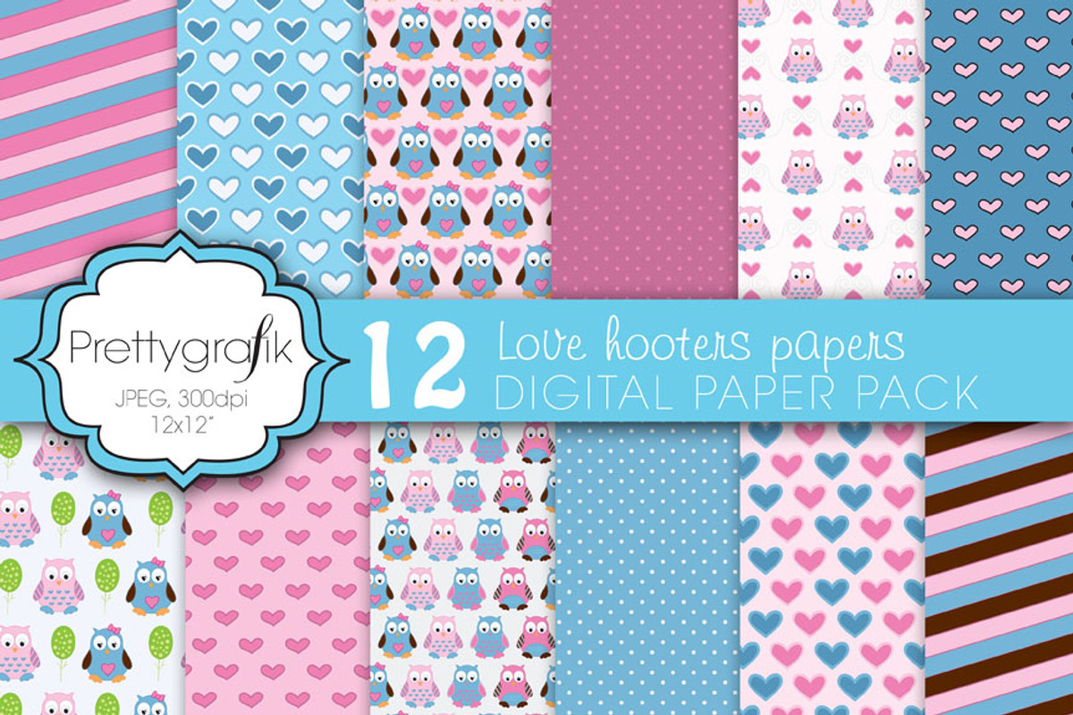 love owls digital paper, commercial