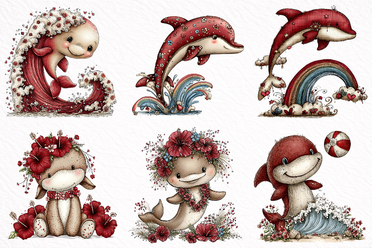 Whimsical Summer Dolphins Clipart, an Illustration by DreamArtGraphic (Photo 7 of 8)