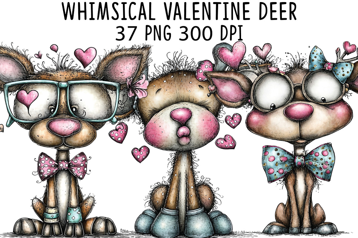 Whimsical Valentine Deer Clipart, an Illustration by CraftArtStudio (Photo 1 of 6)