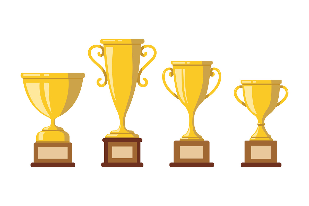 Four gold cup trophies, an Object Illustration by Saba Vector