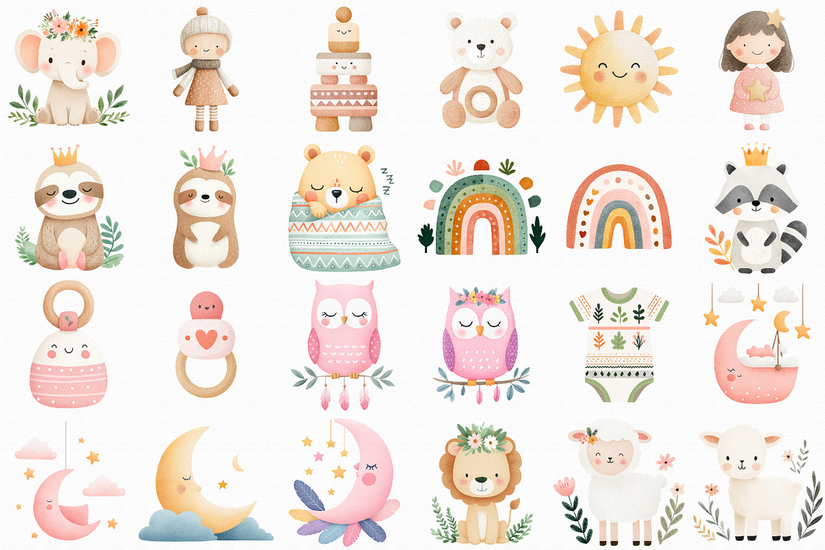 Boho Baby watercolor Clipart, an Illustration by Libby Wishes (Photo 2 of 7)