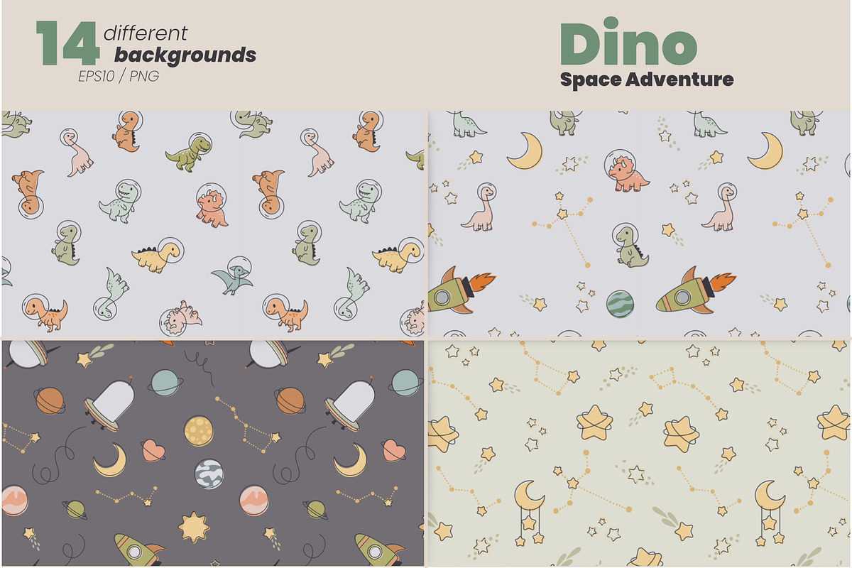 Dino Space Adventure – Vector Set, an Animal Illustration by moja doodle (Photo 10 of 11)
