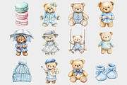 Watercolor Blue Teddy Bear Clipart, a Seasonal Illustration by Design Market (Thumbnail 3 of 5)