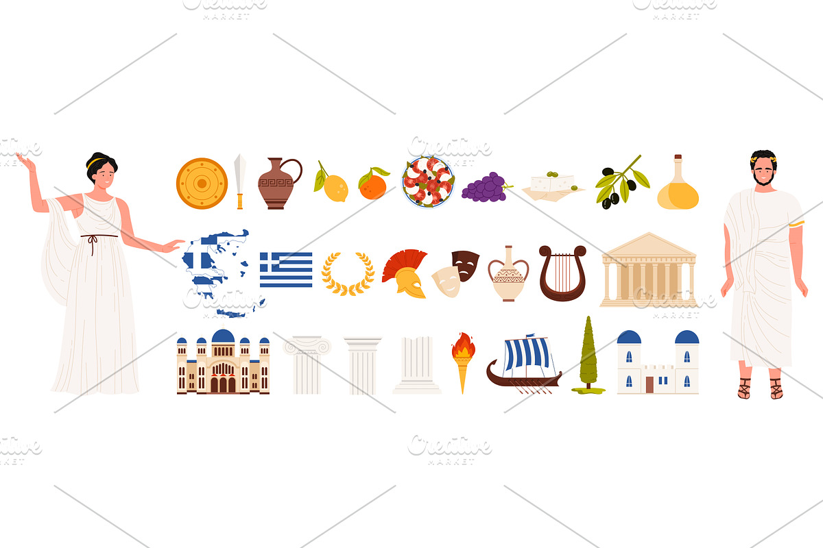 Ancient culture, landmarks, food, an Object Illustration by Flashvector