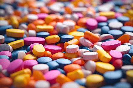 Illustration of colorful pills background. Pharmacy and drug symbols, a Health & Medical Photo by AlyaAnd