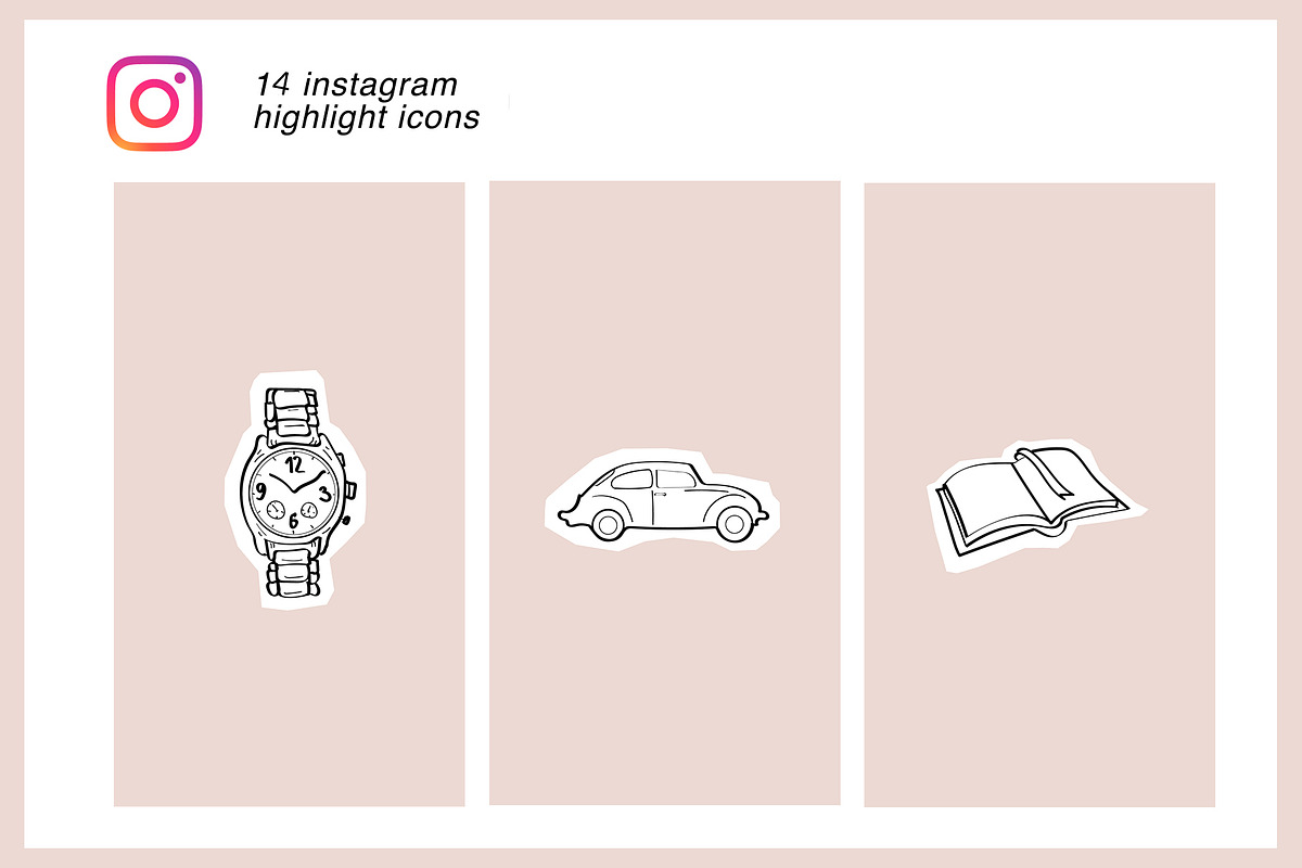 14 Instagram Stories Highlight Icons, a Social Media Template by Kristina Dubnovitskaya (Photo 2 of 5)