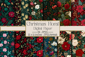 Seamless Christmas Floral Digital, a Texture Illustration by DreamPrint404