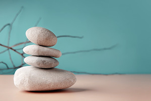 Stacked stones in perfect balance,Meditation, patience, and harm, a Photo by salmon.black