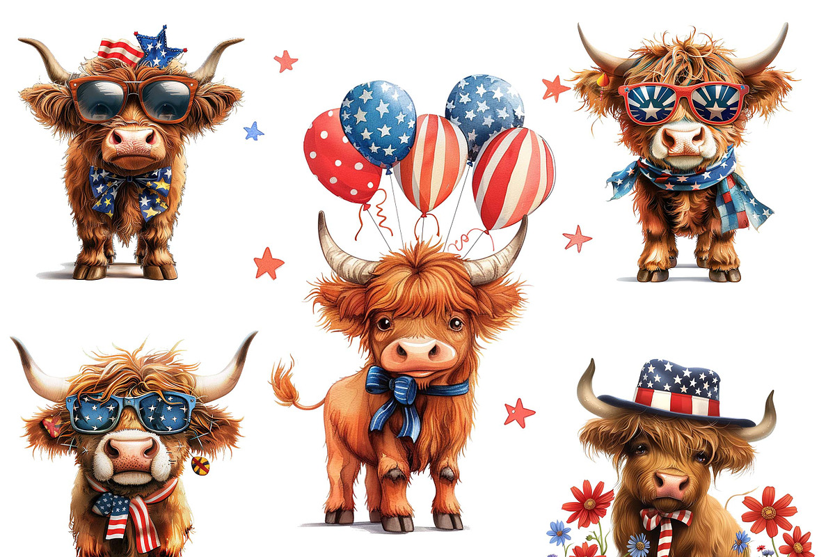Patriotic Highland Cow Clipart, an Animal Illustration by Design Scotch (Photo 5 of 7)