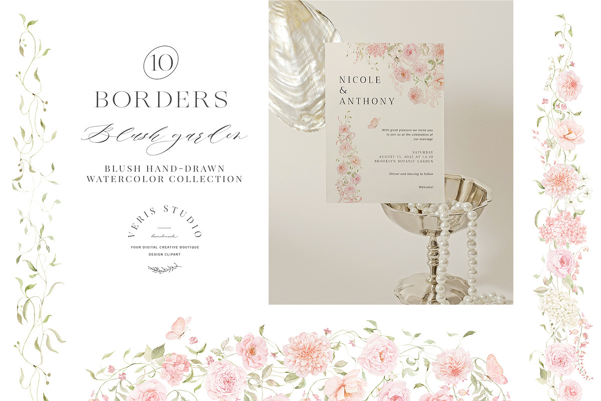 Blush Pink Watercolor Floral Bows, a Decorative Illustration by Veris Studio (Photo 4 of 15)