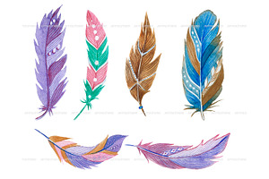 Watercolor Colorful Feathers Clipart