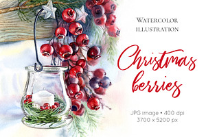 Christmas Watercolor - Red Berries