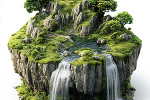 Floating island waterfall paradise l, an Abstract Photo by Pixeness Studio