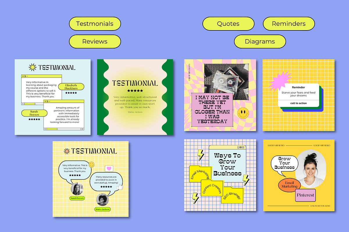Retro Canva Instagram Booster Pack, a Social Media Template by Guavamelo Studio (Photo 8 of 15)