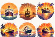 Vintage Cruise Ship Sunset Clipart, a Transportation Illustration by BusyDaydesign (Thumbnail 6 of 9)