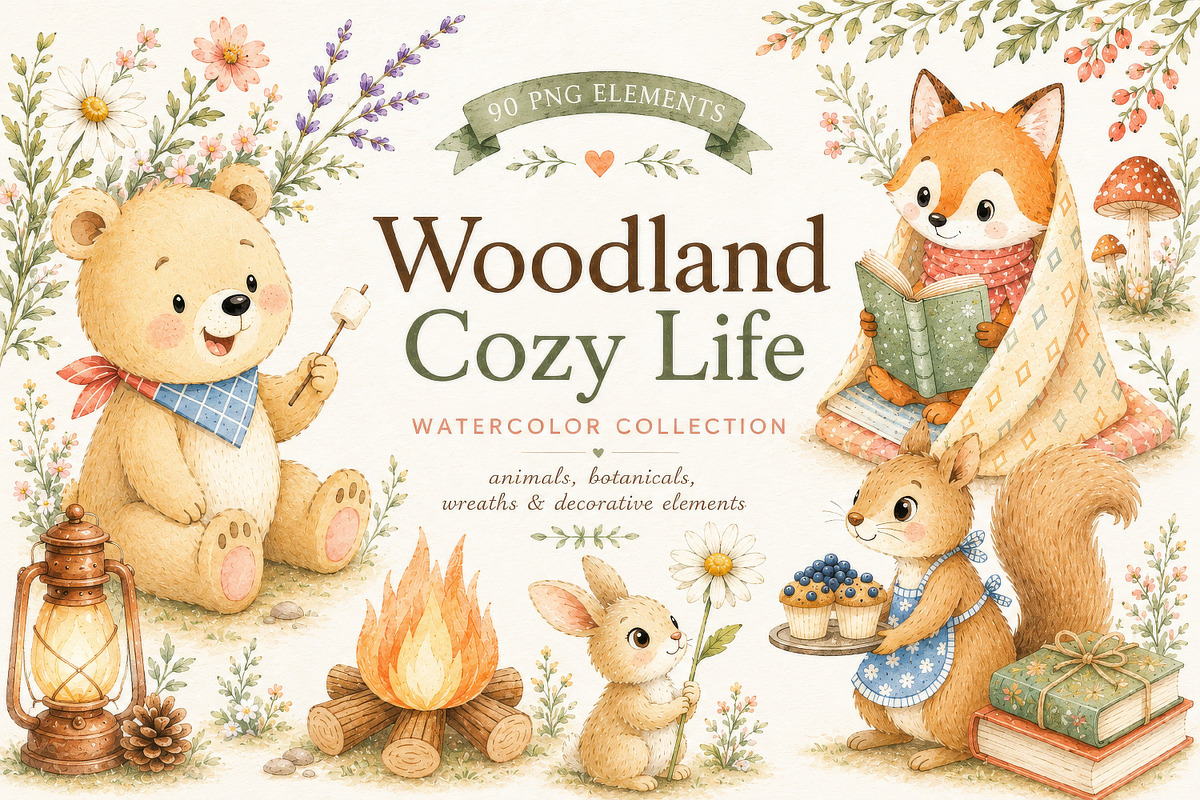 Woodland Animals Watercolor Clipart, an Object Graphic by AnnMsl Lab (Photo 1 of 7)