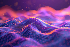 Hologram of network with connecting dots and waves on dark background. Data tec, a Photo by AlyaAnd