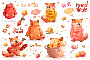 Fox Magic Knitter Clipart.