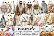 Vintage Fall Ghost Clipart, an Illustration by Design Market (Thumbnail 1 of 4)