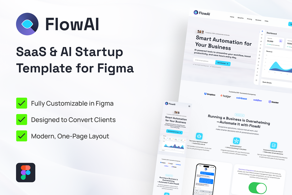 FlowAI – SaaS & AI Startup Template, a Landing Page Template by Sasha Lantukh (Photo 1 of 6)
