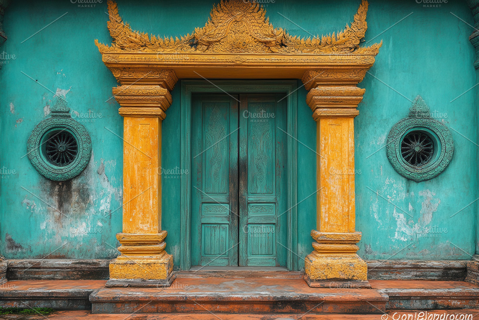 Vibrant entrance of a historical tem, a Photo by Tanuart