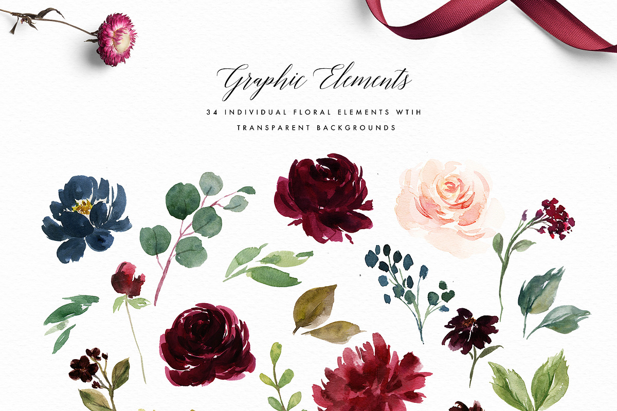 Burgundy&Navy Floral Graphic Set, a Decorative Illustration by Graphic Box (Photo 11 of 11)