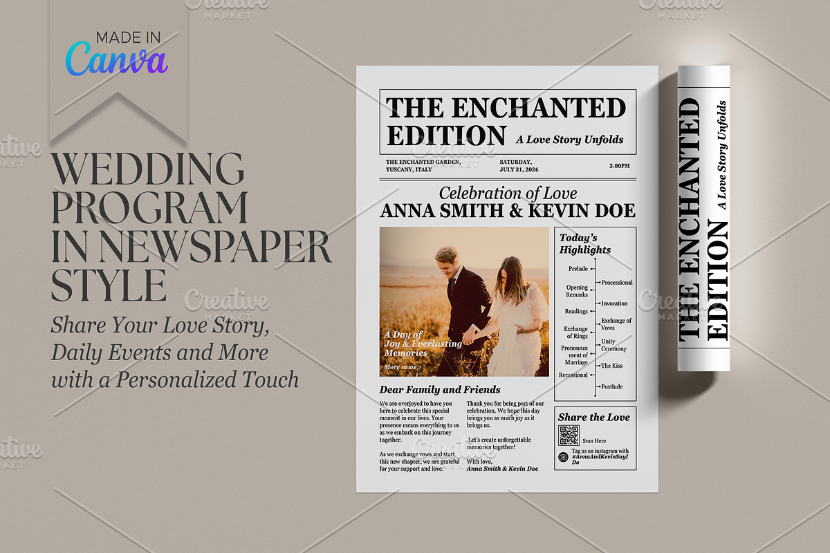2 Page Canva Wedding Program, an Invitation Template by Oshin Design (Photo 1 of 6)