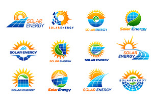 Solar energy icons with sun, a Technology Illustration by Vector Tradition