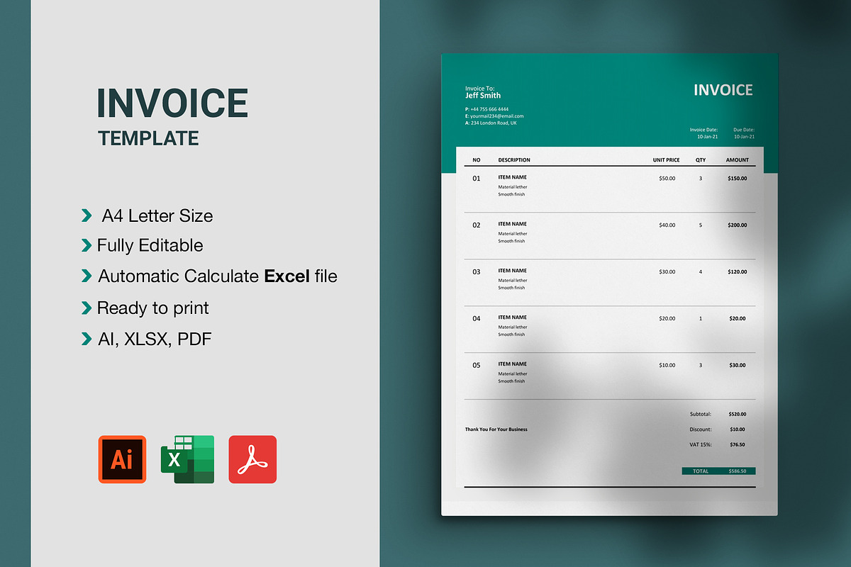 Evergreen Invoice Template, a Mockup by Ree_Creative (Photo 1 of 2)