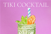 Watercolor Tiki Cocktails Set, a Food Illustration by Olexandra Mur (Thumbnail 2 of 4)