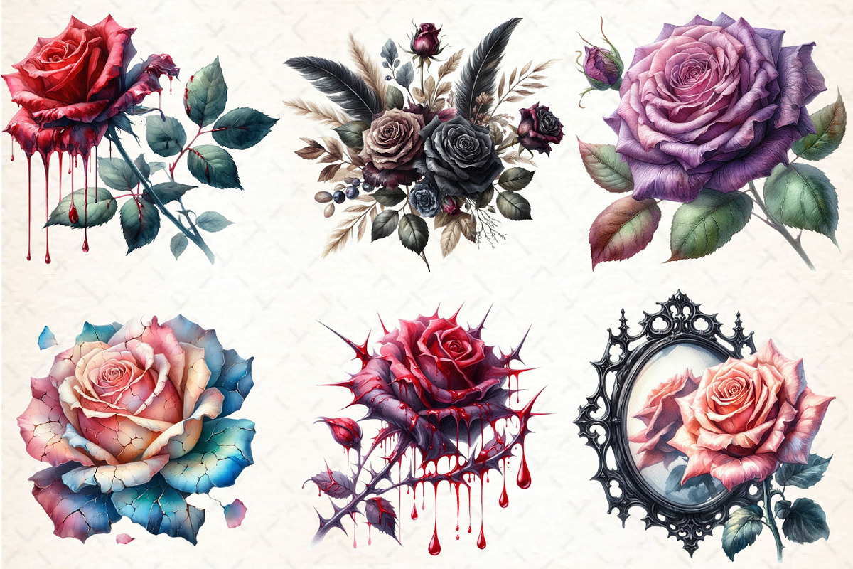 Gothic Roses Clipart, an Illustration by DreamCafeArt (Photo 3 of 7)