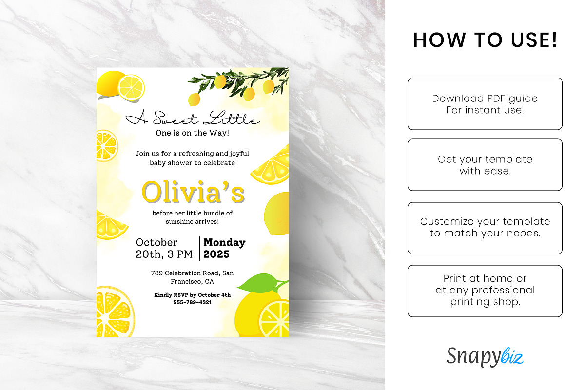 Sweet Little One Lemon Baby Shower, a Card Template by Snapybiz (Photo 5 of 10)