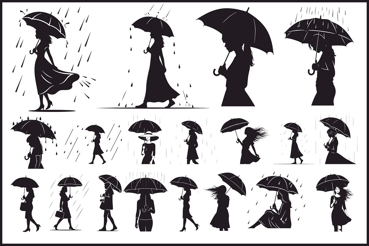 Women with Umbrella Silhouette Bundl, an Illustration by Designs_River (Photo 1 of 10)