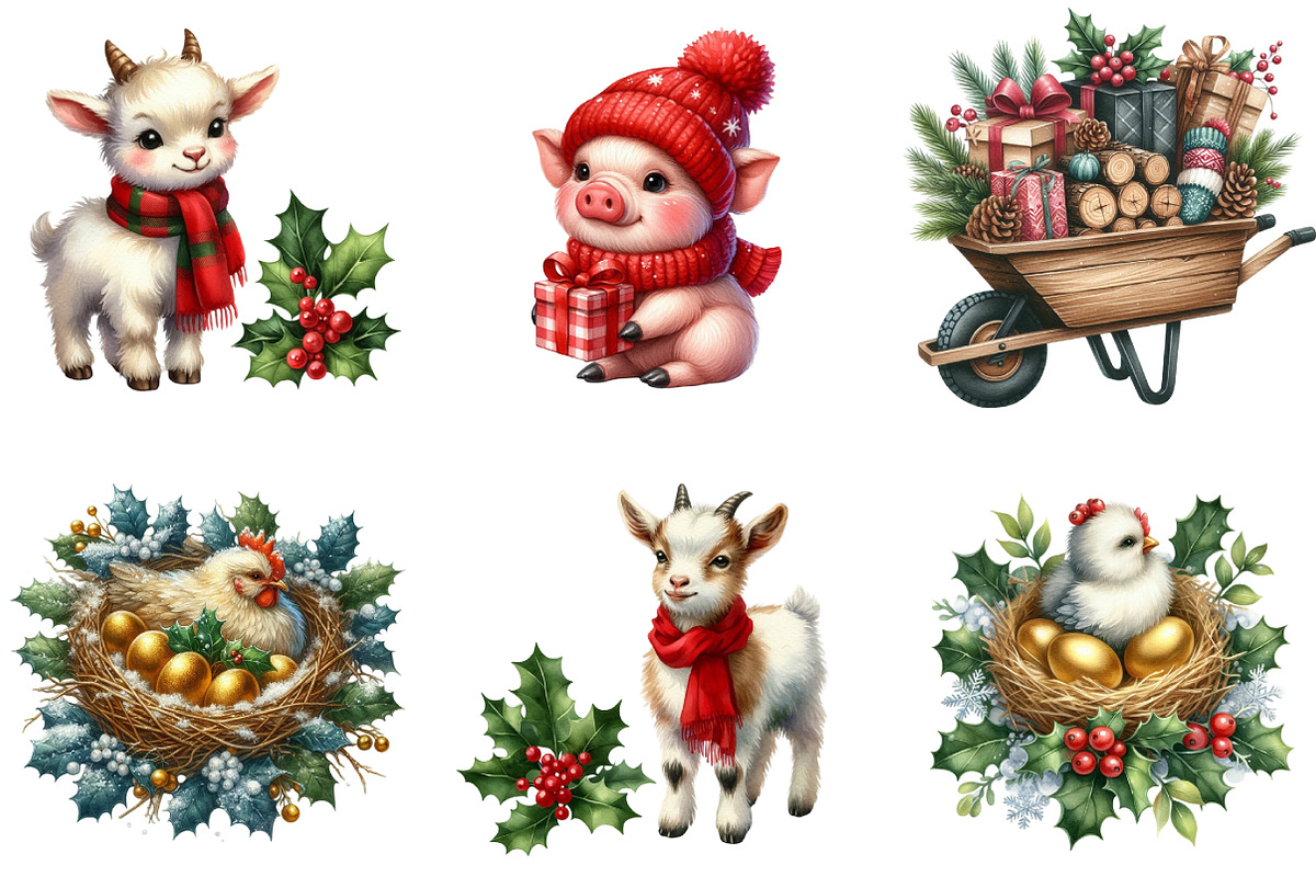 Cozy Farm Christmas Watercolor, an Illustration by DreamArtGraphic (Photo 6 of 6)