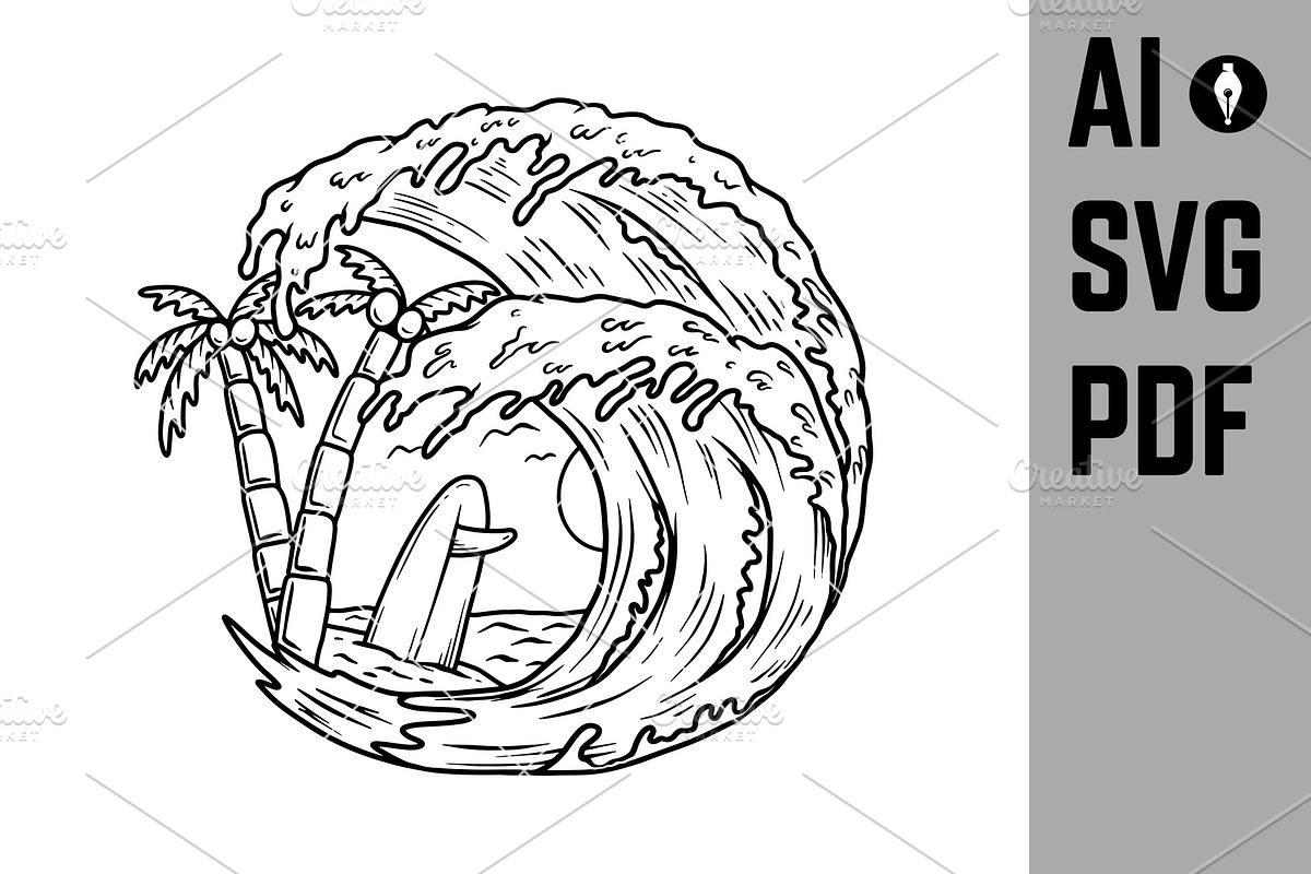Illustration of palm with wave, an Object Illustration by Vectorhight