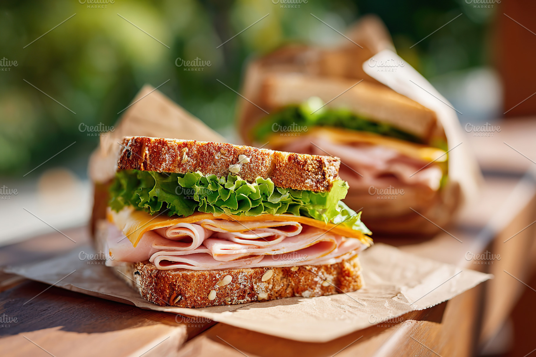 Homemade ham and cheese sandwiches prepared with fresh ingredients for a delici, a Food & Drink Photo by AlyaAnd