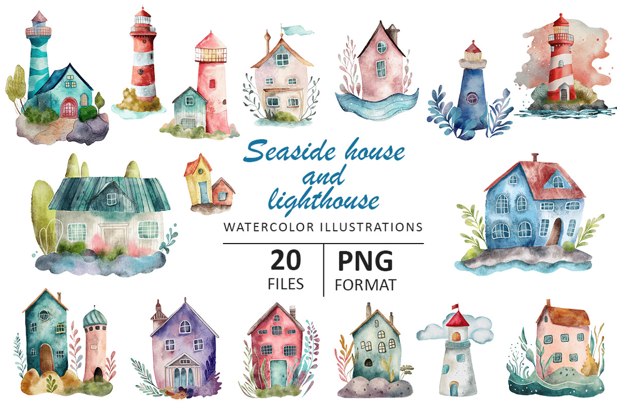 Seaside houses  and  lighthouses, an Object Illustration by Evgeniia (Photo 1 of 5)