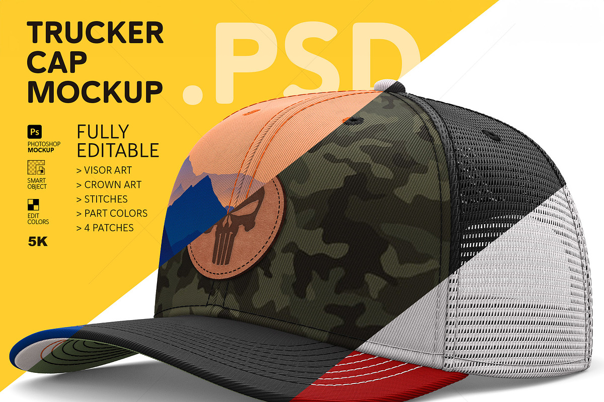 Fully Editable Trucker Hat Photoshop Mockup Customizable Cap
