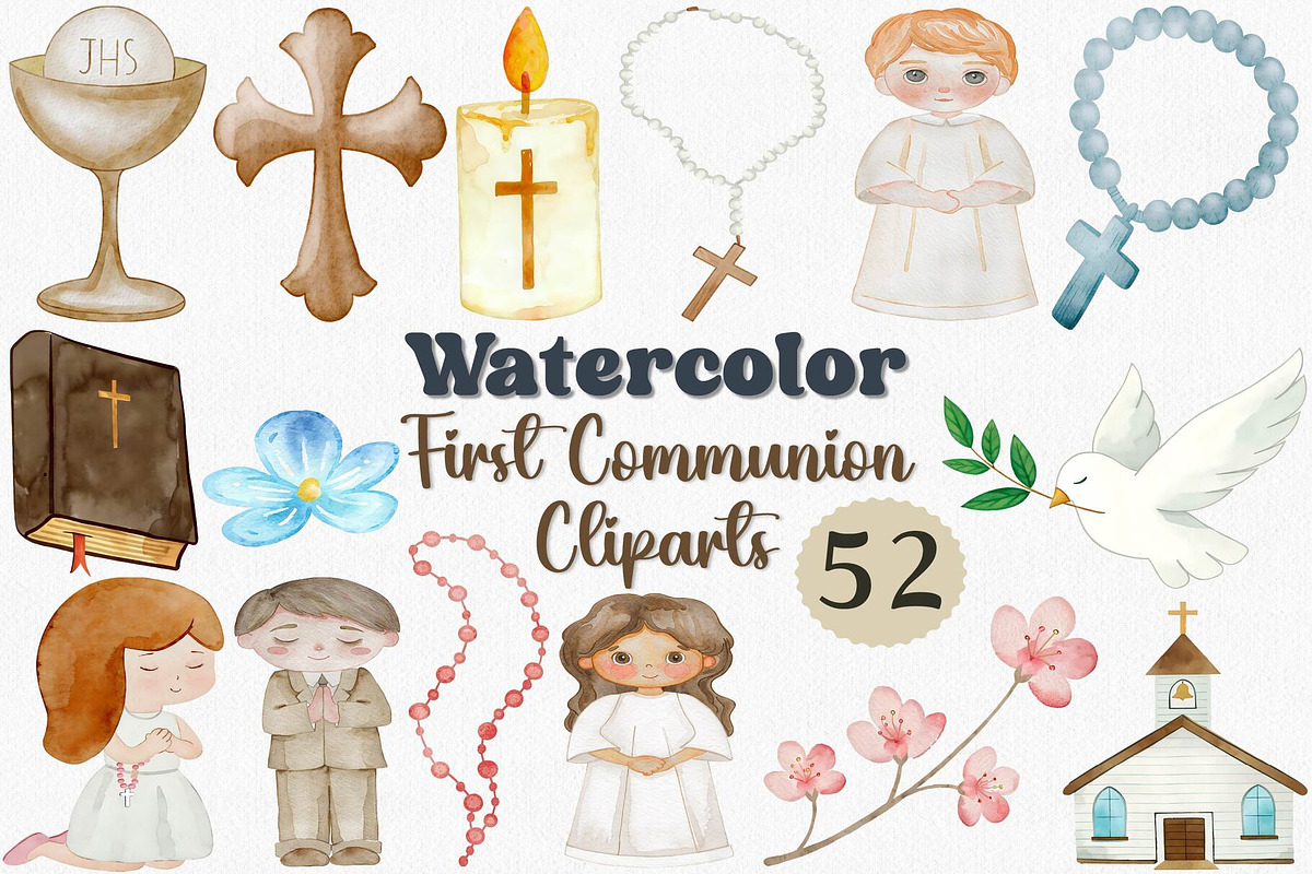 Watercolor First Communion Clipart, an Illustration by CropUp Creative (Photo 1 of 4)