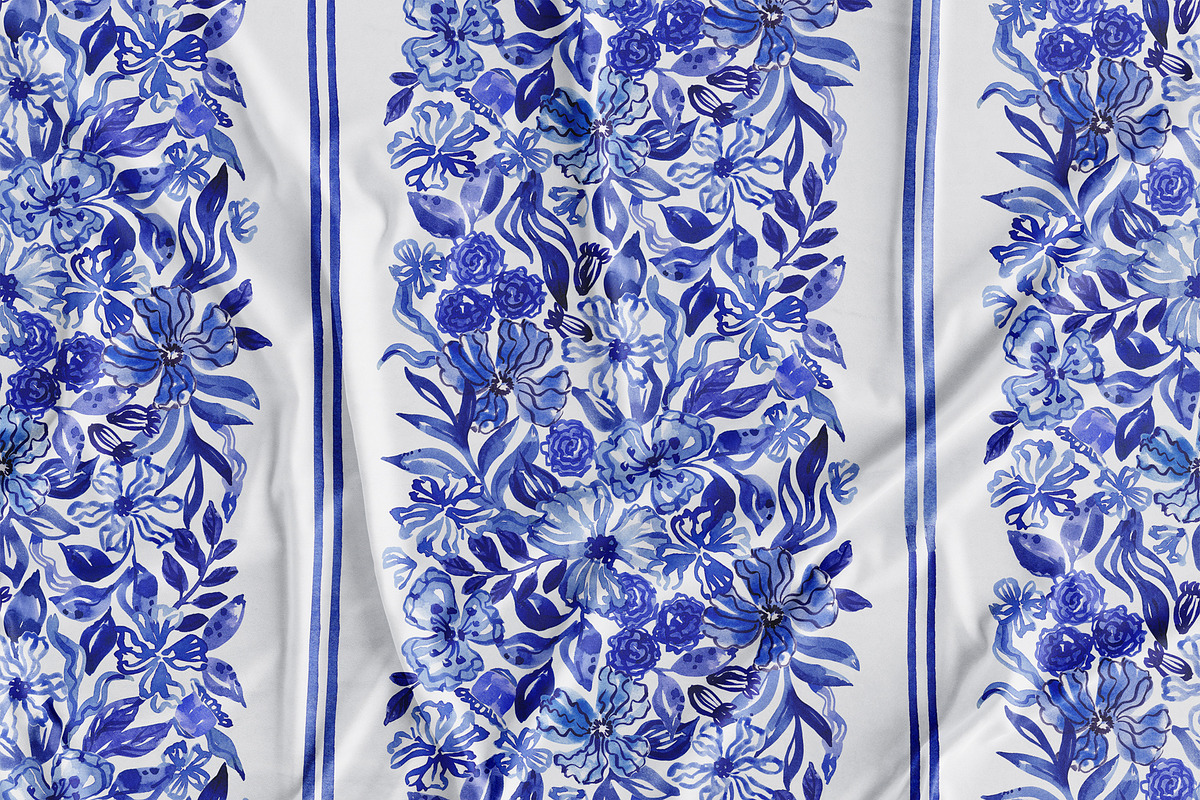 Blue Floral Vertical Seamless Border, a Pattern Graphic by SirenaArt (Photo 7 of 10)