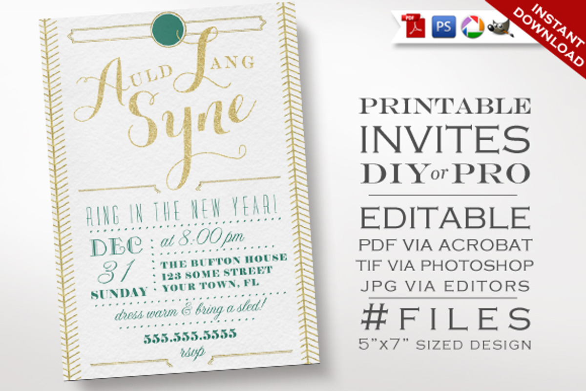 New Years Invitation - Art Deco, an Invitation Template by The Geekery Store