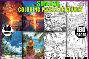 Summer Coloring Book for Adults V-4, a Seasonal Illustration by Design Zone