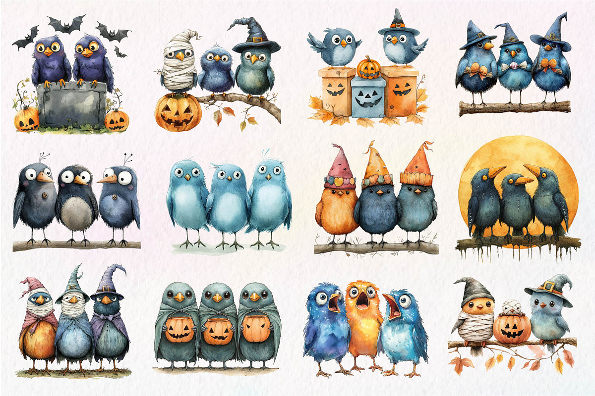 Halloween Quirky Birds Clipart, an Illustration by Dream Creation (Photo 3 of 6)