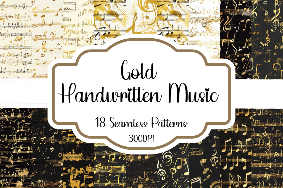 Gold Handwritten Music Seamless, a Pattern Graphic by PrintablesByFranklyn (Photo 1 of 4)
